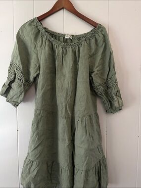 Girls Olive Green Tiered Peasant Dress